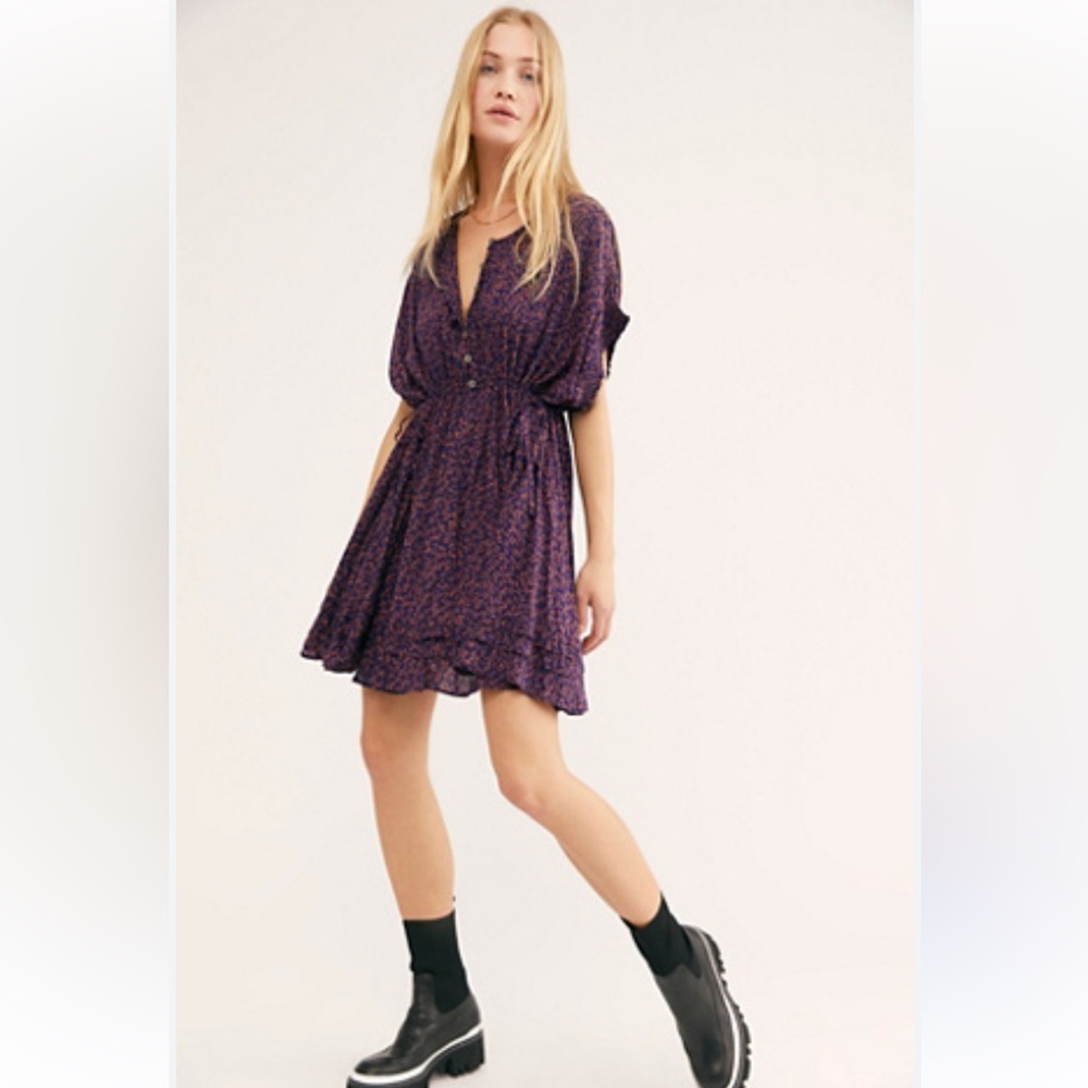 Free People One Fine Day Mini dress in purple floral. Size medium.